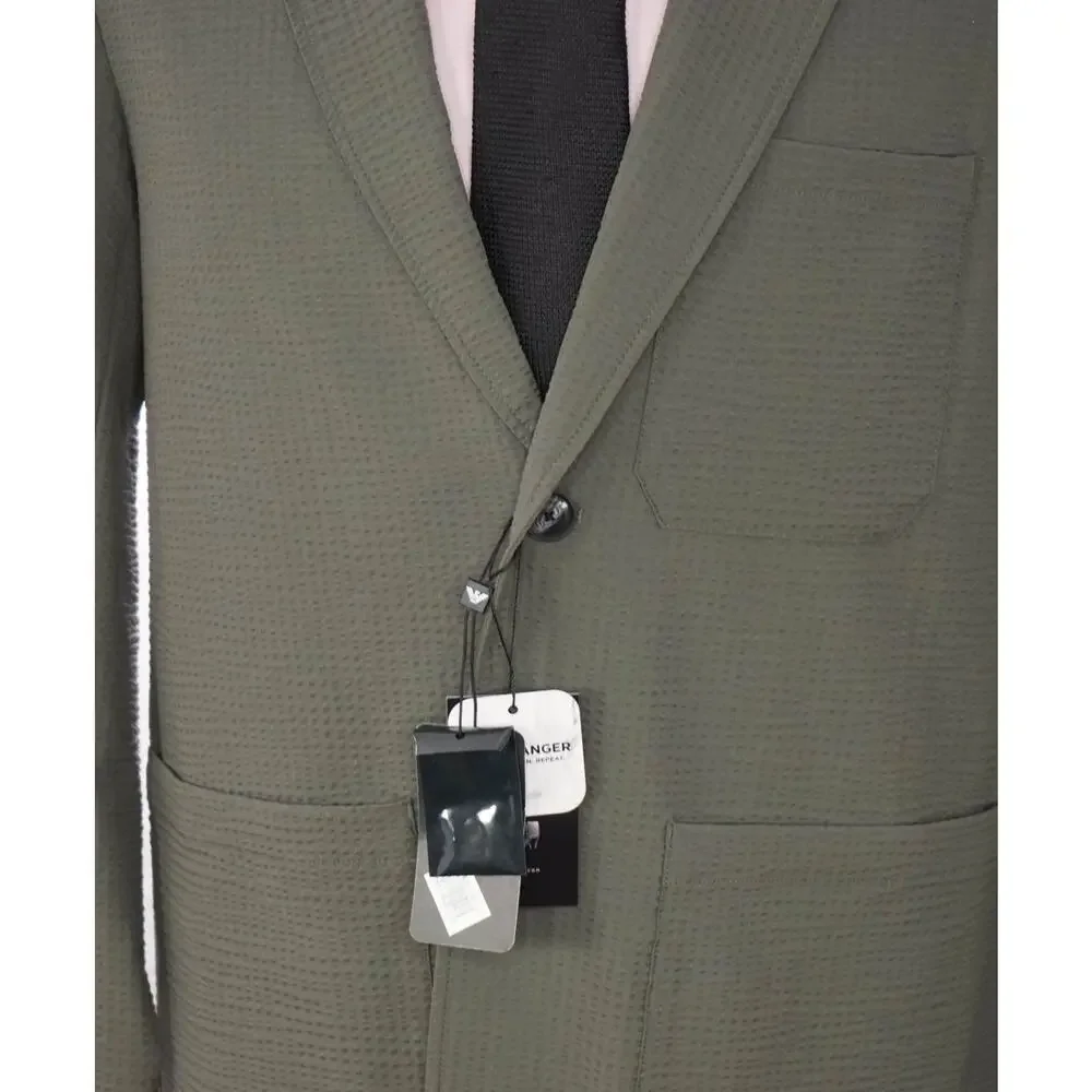 $895 EMPORIO ARMANI - Dark Green Seersucker Blazer - 40